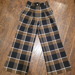 STAUD Brown and Black Plaid Wide Leg Pants